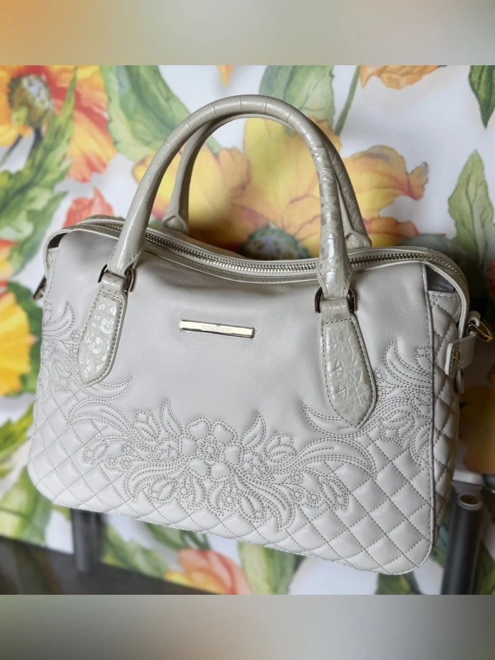 Brahmin Micaela Sea Salt White Kew Genuine Leather Handbag NWT ONE OF A KIND
